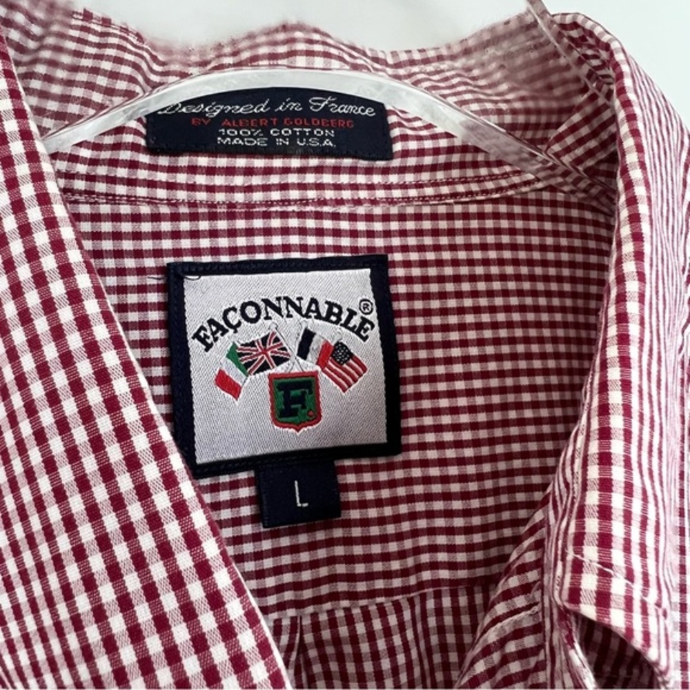 Faconnable Large Gingham Button Cotton Shirt - image 6